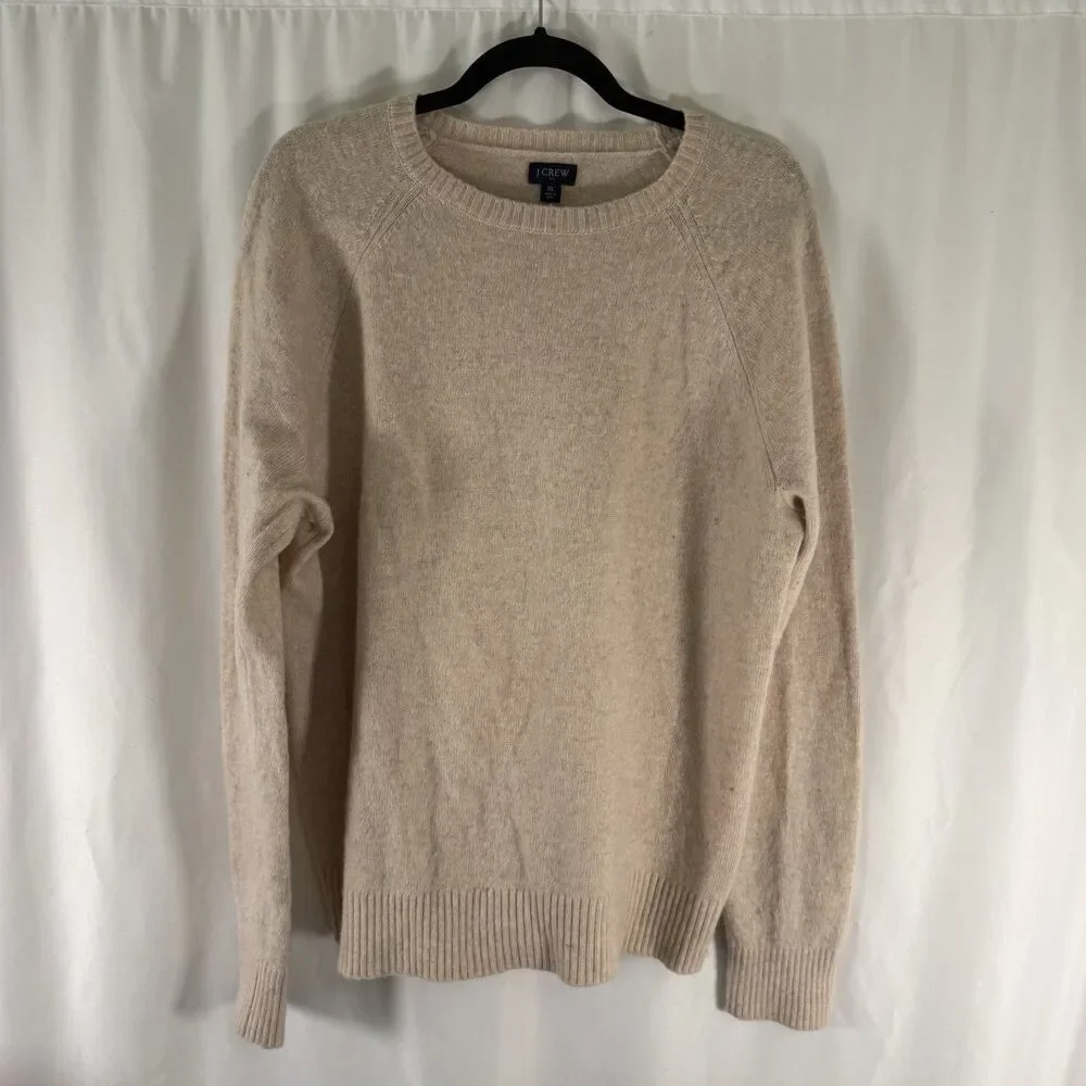 J. Crew Lambs Wool Blend Sweater Men's XL Beige Knit Long Sleeve Pullover